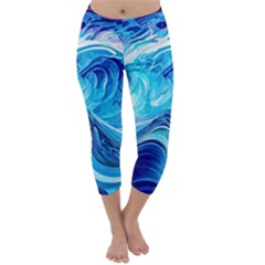 Tsunami Waves Ocean Sea Nautical Nature Water Capri Winter Leggings  by Ravend