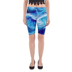 Tsunami Waves Ocean Sea Nautical Nature Water Yoga Cropped Leggings by Ravend