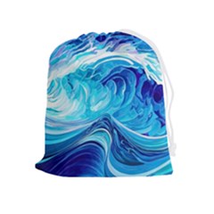 Tsunami Waves Ocean Sea Nautical Nature Water Drawstring Pouch (xl) by Ravend