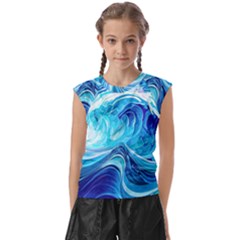 Tsunami Waves Ocean Sea Nautical Nature Water Kids  Raglan Cap Sleeve Tee by Ravend