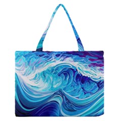 Tsunami Waves Ocean Sea Nautical Nature Water Zipper Medium Tote Bag