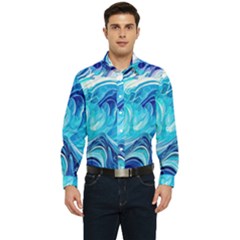 Tsunami Waves Ocean Sea Nautical Nature Water Men s Long Sleeve  Shirt by Ravend