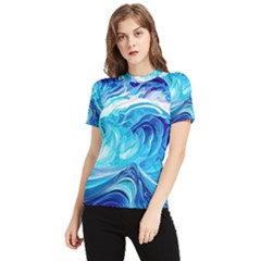 Tsunami Waves Ocean Sea Nautical Nature Water Women s Short Sleeve Rash Guard by Ravend