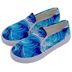 Tsunami Waves Ocean Sea Nautical Nature Water Kids  Canvas Slip Ons by Ravend