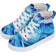 Tsunami Waves Ocean Sea Nautical Nature Water Kids  Hi-top Skate Sneakers by Ravend