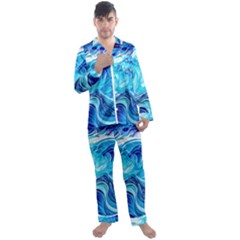 Tsunami Waves Ocean Sea Nautical Nature Water Men s Long Sleeve Satin Pajamas Set by Ravend