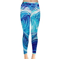 Tsunami Waves Ocean Sea Nautical Nature Water Inside Out Leggings by Ravend