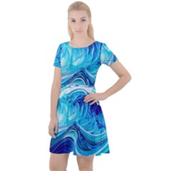 Tsunami Waves Ocean Sea Nautical Nature Water Cap Sleeve Velour Dress  by Ravend