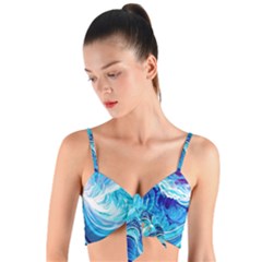 Tsunami Waves Ocean Sea Nautical Nature Water Woven Tie Front Bralet by Ravend