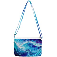 Tsunami Waves Ocean Sea Nautical Nature Water Double Gusset Crossbody Bag by Ravend