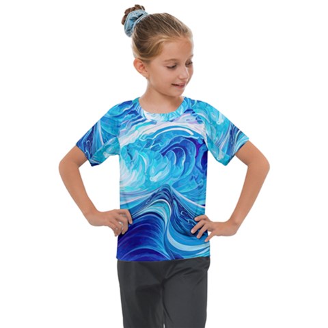 Tsunami Waves Ocean Sea Nautical Nature Water Kids  Mesh Piece Tee by Ravend