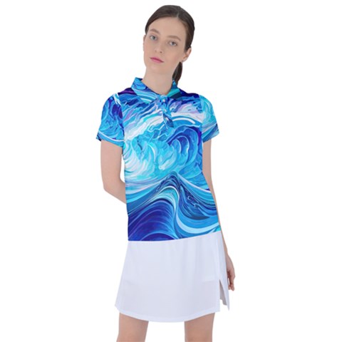 Tsunami Waves Ocean Sea Nautical Nature Water Women s Polo Tee by Ravend