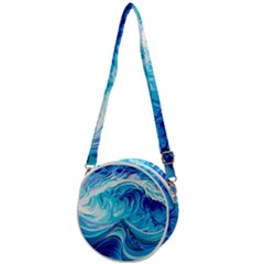 Tsunami Waves Ocean Sea Nautical Nature Water Crossbody Circle Bag by Ravend