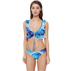 Tsunami Waves Ocean Sea Nautical Nature Water Low Cut Ruffle Edge Bikini Set by Ravend