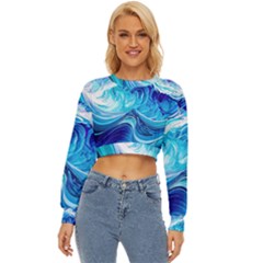 Tsunami Waves Ocean Sea Nautical Nature Water Lightweight Long Sleeve Sweatshirt by Ravend