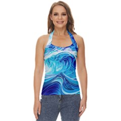 Tsunami Waves Ocean Sea Nautical Nature Water Basic Halter Top by Ravend