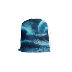 Moonlight High Tide Storm Tsunami Waves Ocean Sea Drawstring Pouch (small) by Ravend