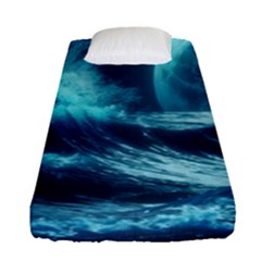 Moonlight High Tide Storm Tsunami Waves Ocean Sea Fitted Sheet (single Size) by Ravend