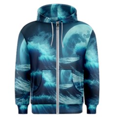 Moonlight High Tide Storm Tsunami Waves Ocean Sea Men s Zipper Hoodie by Ravend