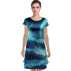 Moonlight High Tide Storm Tsunami Waves Ocean Sea Cap Sleeve Nightdress by Ravend