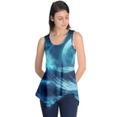 Moonlight High Tide Storm Tsunami Waves Ocean Sea Sleeveless Tunic by Ravend