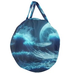 Moonlight High Tide Storm Tsunami Waves Ocean Sea Giant Round Zipper Tote by Ravend