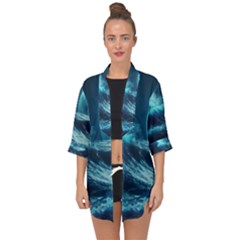 Moonlight High Tide Storm Tsunami Waves Ocean Sea Open Front Chiffon Kimono by Ravend