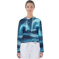 Moonlight High Tide Storm Tsunami Waves Ocean Sea Women s Slouchy Sweat by Ravend