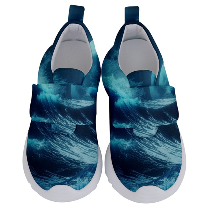 Moonlight High Tide Storm Tsunami Waves Ocean Sea Kids  Velcro No Lace Shoes