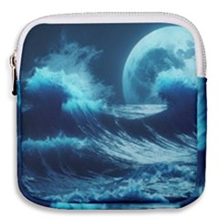 Moonlight High Tide Storm Tsunami Waves Ocean Sea Mini Square Pouch by Ravend