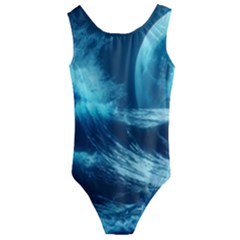 Moonlight High Tide Storm Tsunami Waves Ocean Sea Kids  Cut-out Back One Piece Swimsuit by Ravend