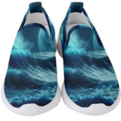 Moonlight High Tide Storm Tsunami Waves Ocean Sea Kids  Slip On Sneakers by Ravend