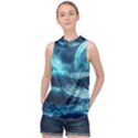 Moonlight High Tide Storm Tsunami Waves Ocean Sea High Neck Satin Top View1