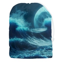 Moonlight High Tide Storm Tsunami Waves Ocean Sea Drawstring Pouch (3xl) by Ravend