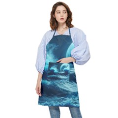 Moonlight High Tide Storm Tsunami Waves Ocean Sea Pocket Apron by Ravend