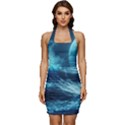 Moonlight High Tide Storm Tsunami Waves Ocean Sea Sleeveless Wide Square Neckline Ruched Bodycon Dress View1