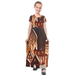 Gingerbread House Gingerbread Christmas Xmas Winter Kids  Short Sleeve Maxi Dress