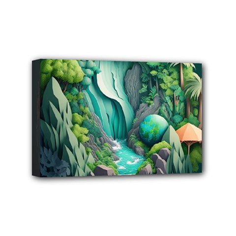 Waterfall Jungle Nature Paper Craft Trees Tropical Mini Canvas 6  X 4  (stretched) by Ravend