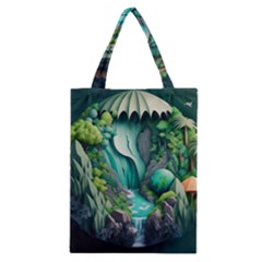 Waterfall Jungle Nature Paper Craft Trees Tropical Classic Tote Bag by Ravend