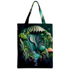 Waterfall Jungle Nature Paper Craft Trees Tropical Zipper Classic Tote Bag by Ravend