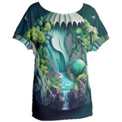 Waterfall Jungle Nature Paper Craft Trees Tropical Women s Oversized Tee by Ravend