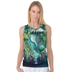 Waterfall Jungle Nature Paper Craft Trees Tropical Women s Basketball Tank Top by Ravend