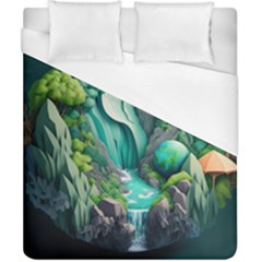 Waterfall Jungle Nature Paper Craft Trees Tropical Duvet Cover (california King Size) by Ravend