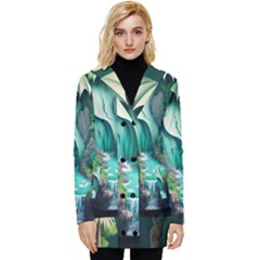 Waterfall Jungle Nature Paper Craft Trees Tropical Button Up Hooded Coat  by Ravend