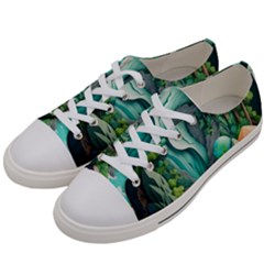 Waterfall Jungle Nature Paper Craft Trees Tropical Women s Low Top Canvas Sneakers by Ravend