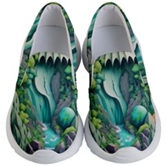 Waterfall Jungle Nature Paper Craft Trees Tropical Kids Lightweight Slip Ons by Ravend