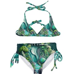 Waterfall Jungle Nature Paper Craft Trees Tropical Kids  Classic Bikini Set by Ravend