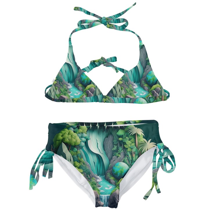 Waterfall Jungle Nature Paper Craft Trees Tropical Kids  Classic Bikini Set