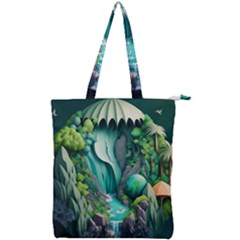 Waterfall Jungle Nature Paper Craft Trees Tropical Double Zip Up Tote Bag by Ravend