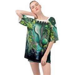 Waterfall Jungle Nature Paper Craft Trees Tropical Oversized Chiffon Top by Ravend